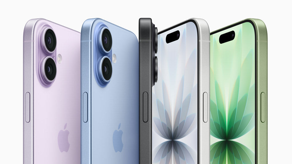 iPhone 17 nas cores Lavanda, Azul-névoa, Preto, Branco e Sálvia